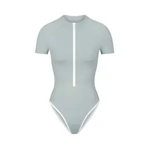 zip up swim mock neck one piece - pacific