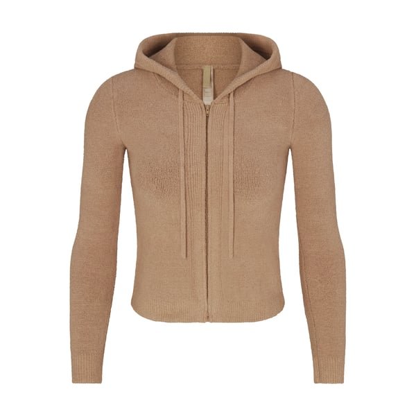 Light Cozy Cropped Zip Up Hoodie - Desert