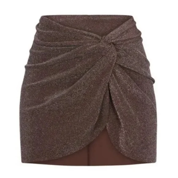 Skims Textured Glitter Sarong mini skirt - cocoa