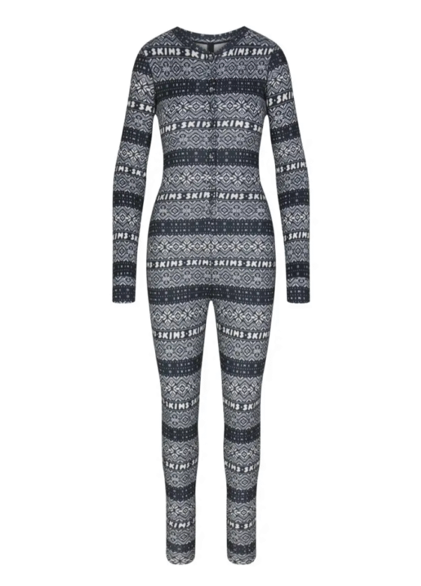 Skims Logo Plush Pointelle Jumpsuit Onyx Mirror Fairisle, 4X - Image 2