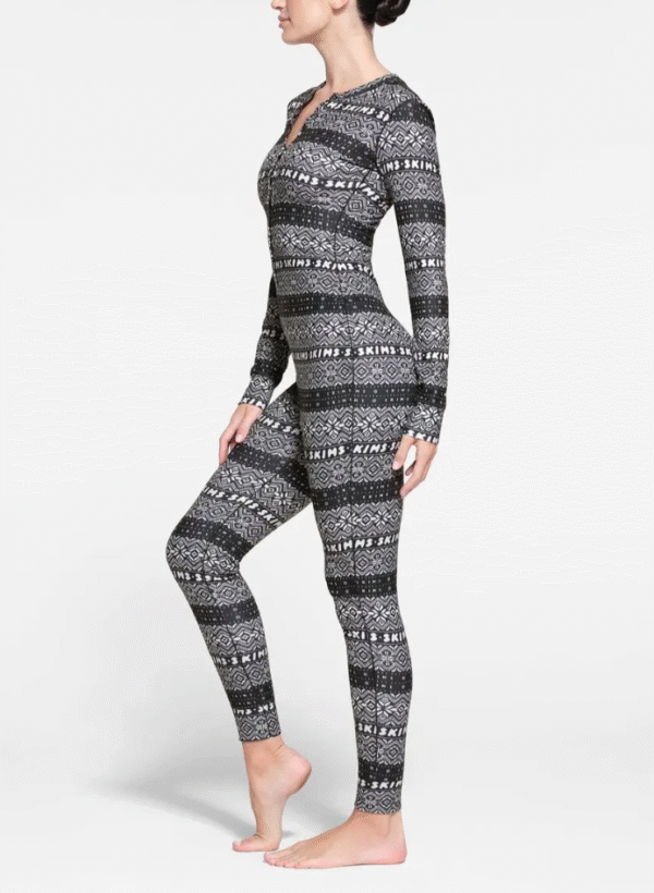 Skims Logo Plush Pointelle Jumpsuit Onyx Mirror Fairisle, 4X - Image 3