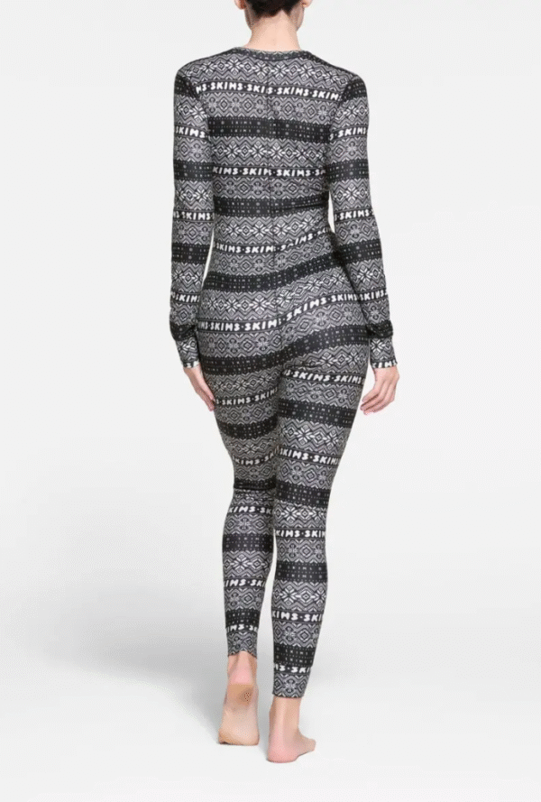 Skims Logo Plush Pointelle Jumpsuit Onyx Mirror Fairisle, 4X - Image 4