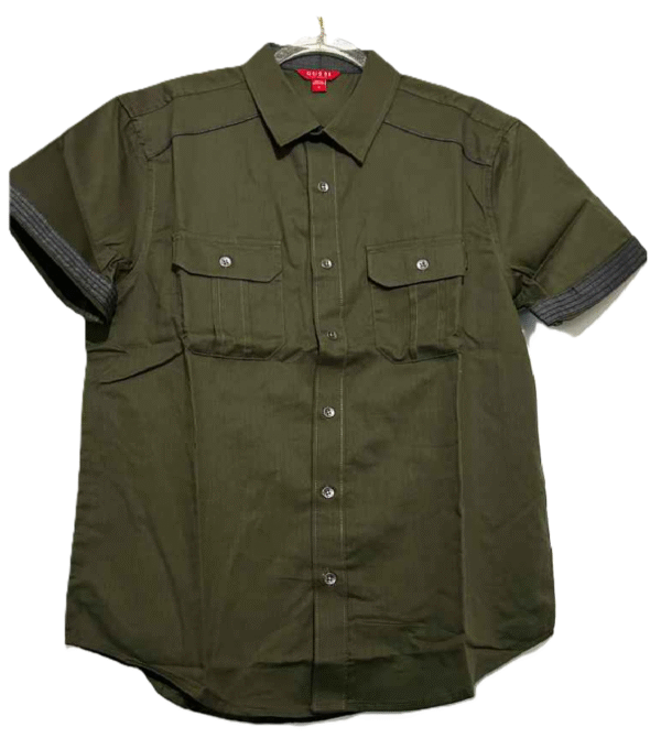 Guess Men's Cargo Twill Button Up Utility Shirt Green Spread Collar Cargo Camp, Medium - Image 2