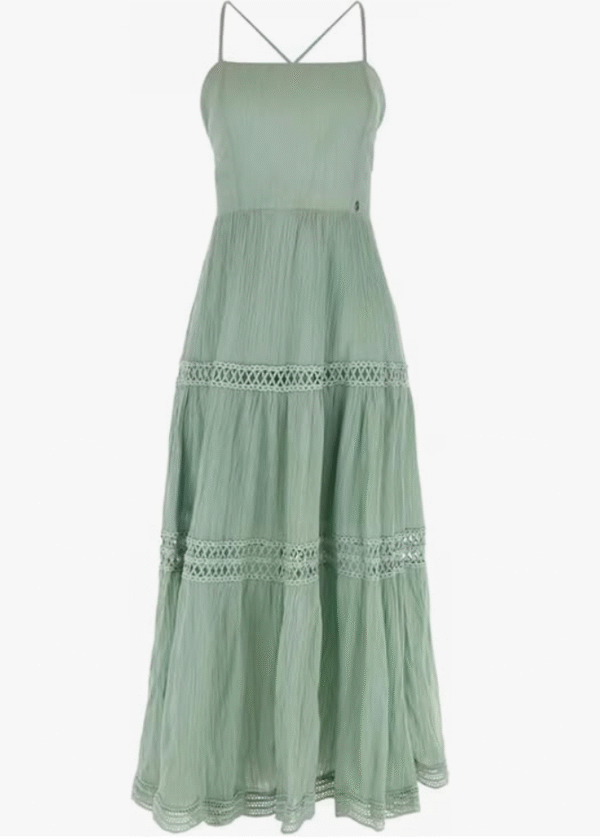 Guess Women's Safa Maxi Dress Pastel Green Flowy Flared Accent Laces Back Tie, Small - Image 3