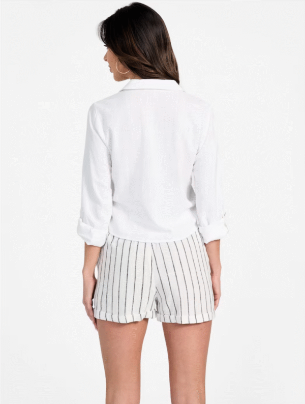 Guess Women's Harper Self Tie Hem Blouse Top White Front Tie Rolled Sleeve, XS - Image 7