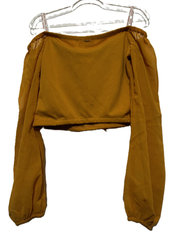 Guess Women's Jenner Off-shoulder Blouse Top Mustard Yellow Rushed Chiffon, Small - Image 3
