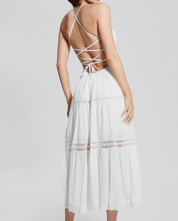 Guess Women's Safa Slip Maxi Dress Crisp White Tied Lace Flowy Flared Goa Gauze, Medium - Image 2