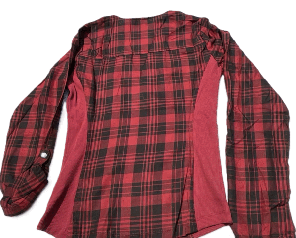 Guess Women's Grunge Miracle Zipper Shirt Red and Black Plaid Fitted Silhouette, Medium - Image 4