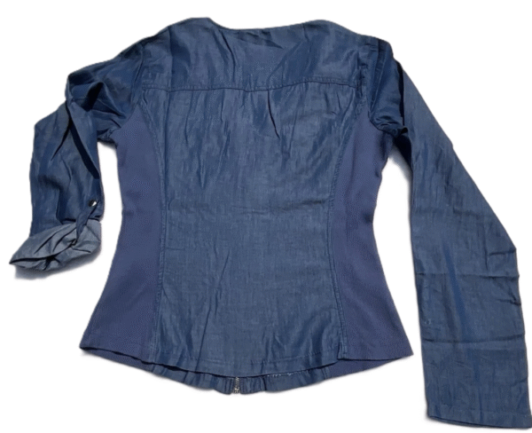 Guess Women's Chambray Denim Jean Blouse Top Blue Full Zip Chic Light Wash, XL - Image 2