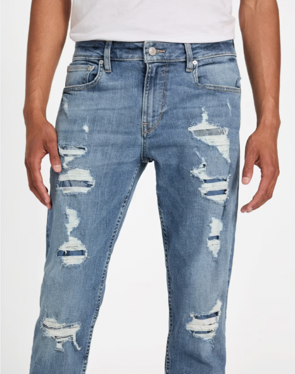 Guess Men's Slim Tapered Eco Finnley Denim Jeans Blue Mid Rise Distressed, Size-36 - Image 5