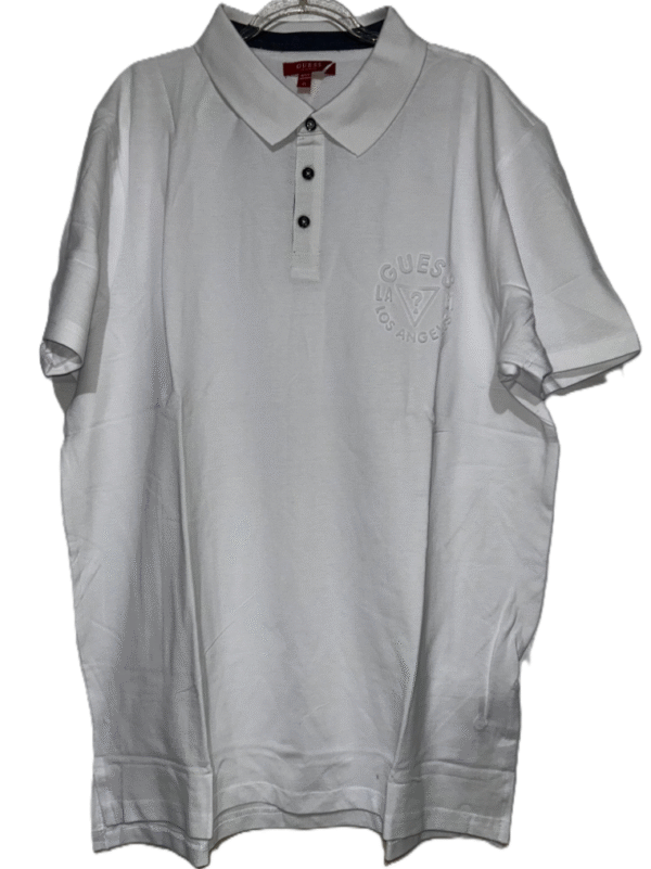 Guess Men's Gray Plaquette Polo Shirt White Button Up Chic Logo Embellishment, XL
