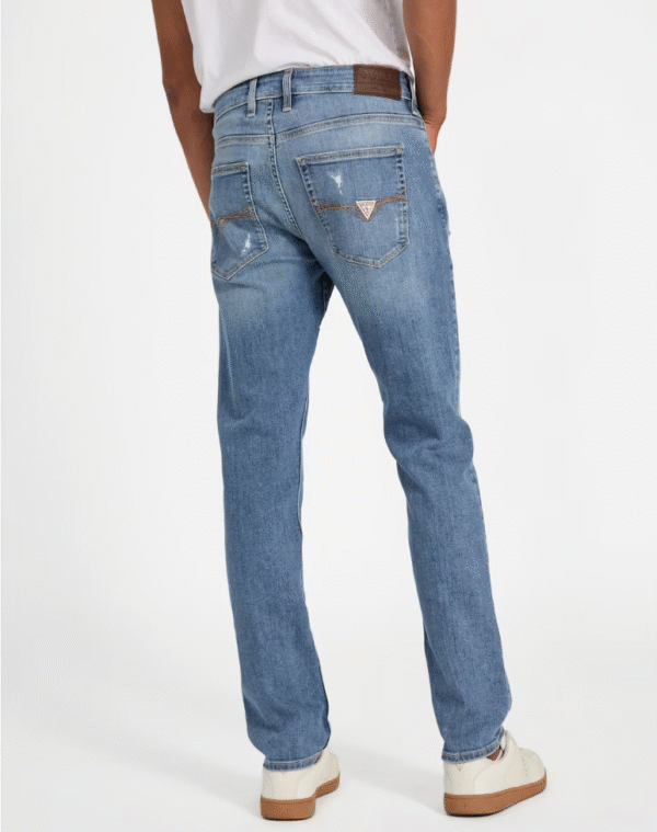 Guess Men's Slim Tapered Eco Finnley Denim Jeans Blue Mid Rise Distressed, Size-34 - Image 2