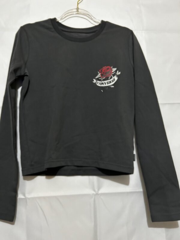 Converse Corpped T-Shirt Women's M Black Rose Tattoo Classic Casual Streetwear