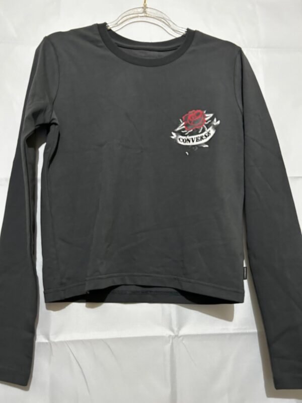 Converse Corpped T-Shirt Women's M Black Rose Tattoo Classic Casual Streetwear - Image 3