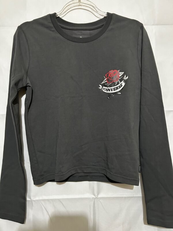 Converse Corpped T-Shirt Women's M Black Rose Tattoo Classic Casual Streetwear - Image 4