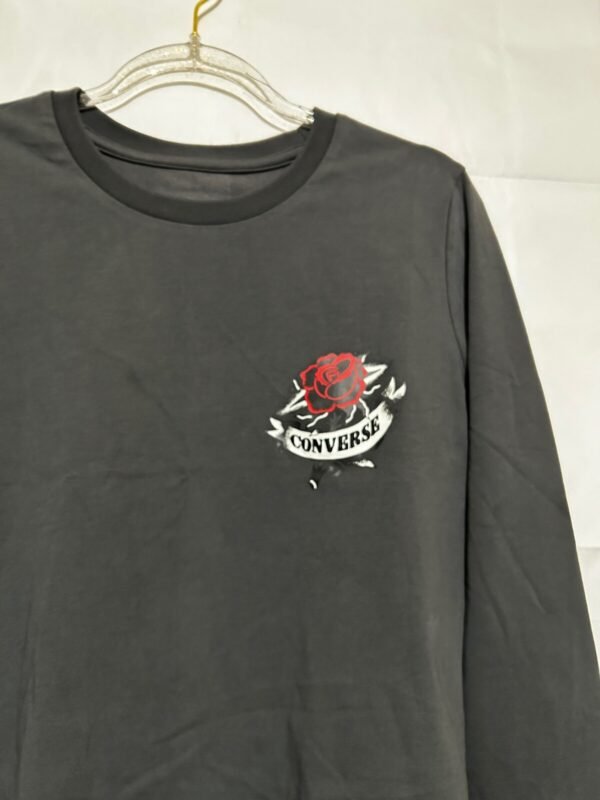 Converse Corpped T-Shirt Women's M Black Rose Tattoo Classic Casual Streetwear - Image 5
