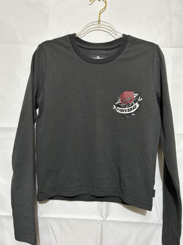 Converse Corpped T-Shirt Women's M Black Rose Tattoo Classic Casual Streetwear - Image 6