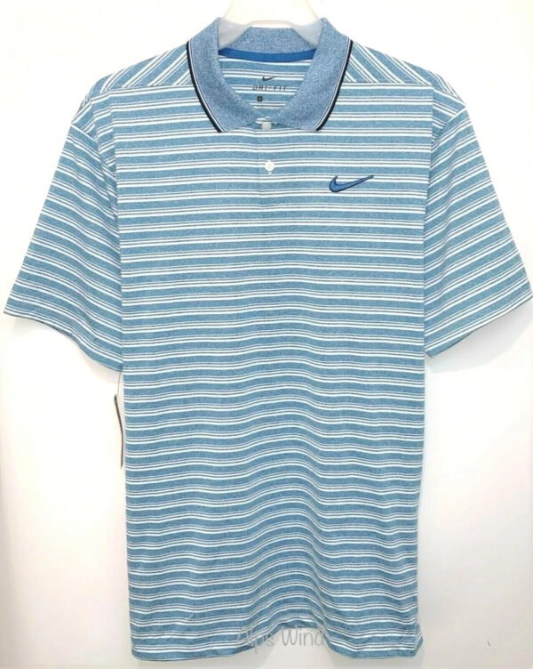 Nike Dri-Fit Vapor Golf Polo Shirt Men M Blue Striped Performance Sportswear