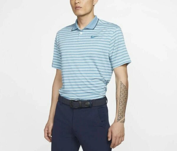 Nike Dri-Fit Vapor Golf Polo Shirt Men M Blue Striped Performance Sportswear - Image 5