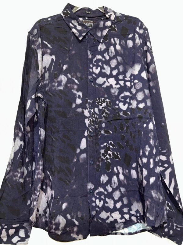 GUESS Men's Eco Rayon Midnight Shirt Blue Silky Leopard Print Button Down, Small - Image 2