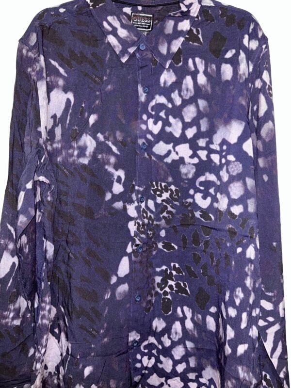 GUESS Men's Eco Rayon Midnight Shirt Blue Silky Leopard Print Button Down, Small - Image 4