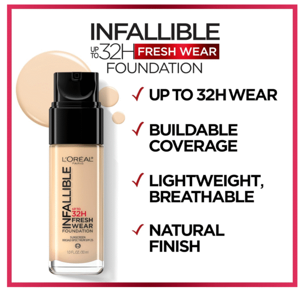 L'Oreal Paris Makeup Infallible Fresh Wear Lightweight Foundation, Porcelain - Image 2