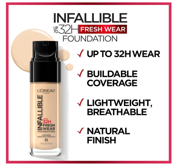 L'Oreal Paris Makeup Infallible Fresh Wear Lightweight Foundation, SNOW - Image 2