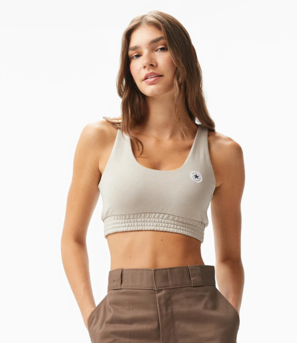 Converse Chuck Taylor Sports Bra Women's L Beige Wireless Workout Athleticwear