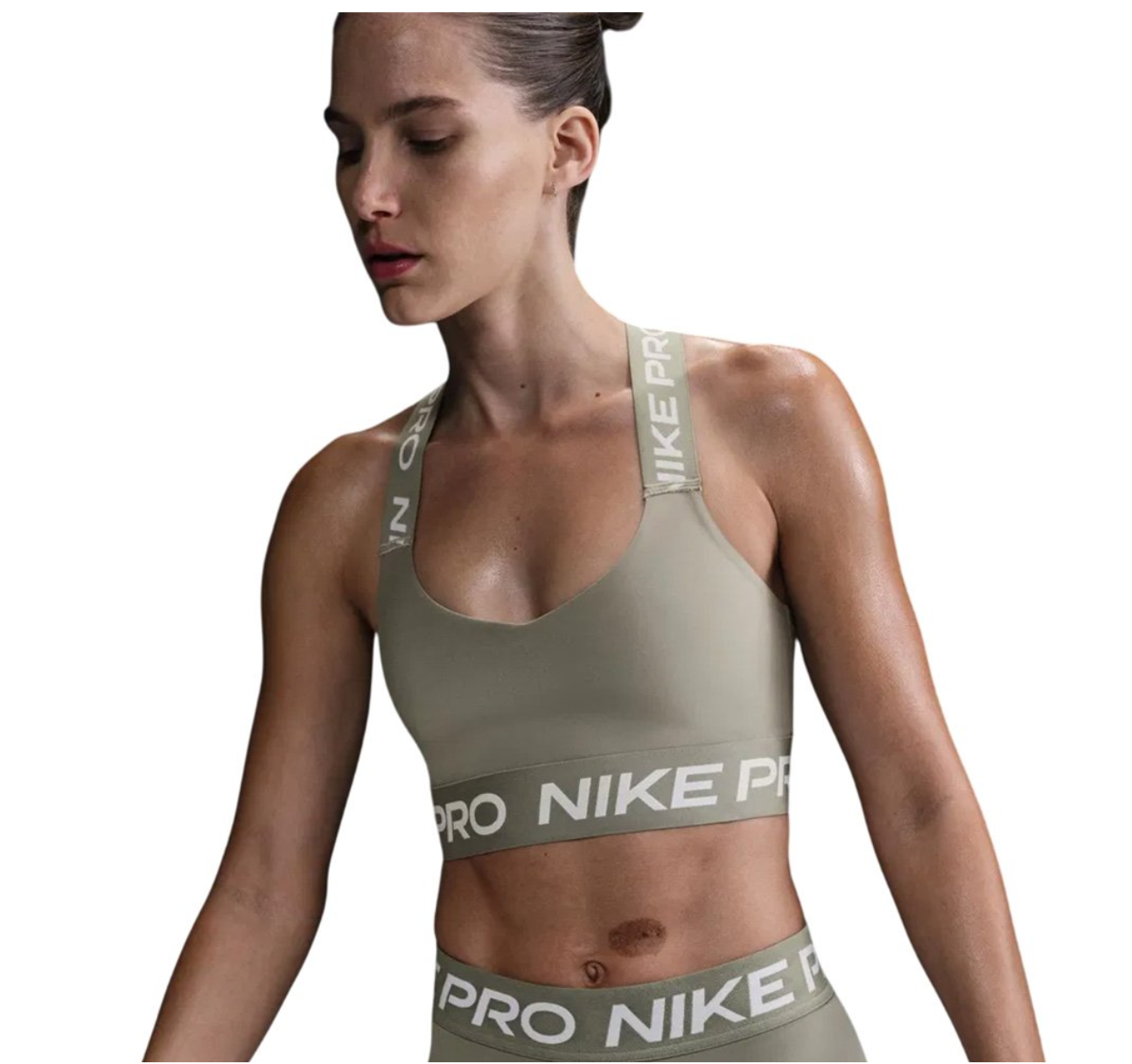 Nike Pro Women's Light-Support Non-Padded Sports Bra, Green, Small, image size:1294x1217