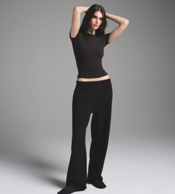 Skims Cotton Fleece Classic Straight Leg Pant, Onyx, Medium - Image 4