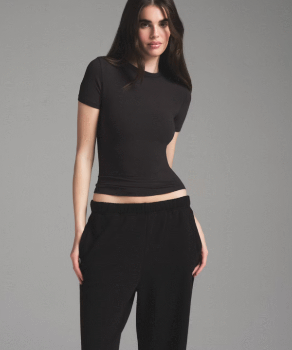 Skims Cotton Fleece Classic Straight Leg Pant, Onyx, Medium - Image 5